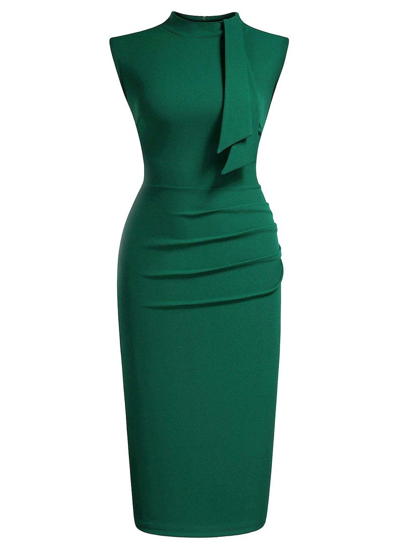 Miusol Women's Retro 1950s Style Half Collar Ruffle Cocktail Pencil Dress (Medium,Dark Green) - Image 3